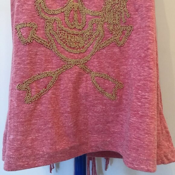 The Clas-sic Skull Tee Tank Top Beaded Pink Heathered Shirt with Fringe Sz Large - Picture 8 of 16